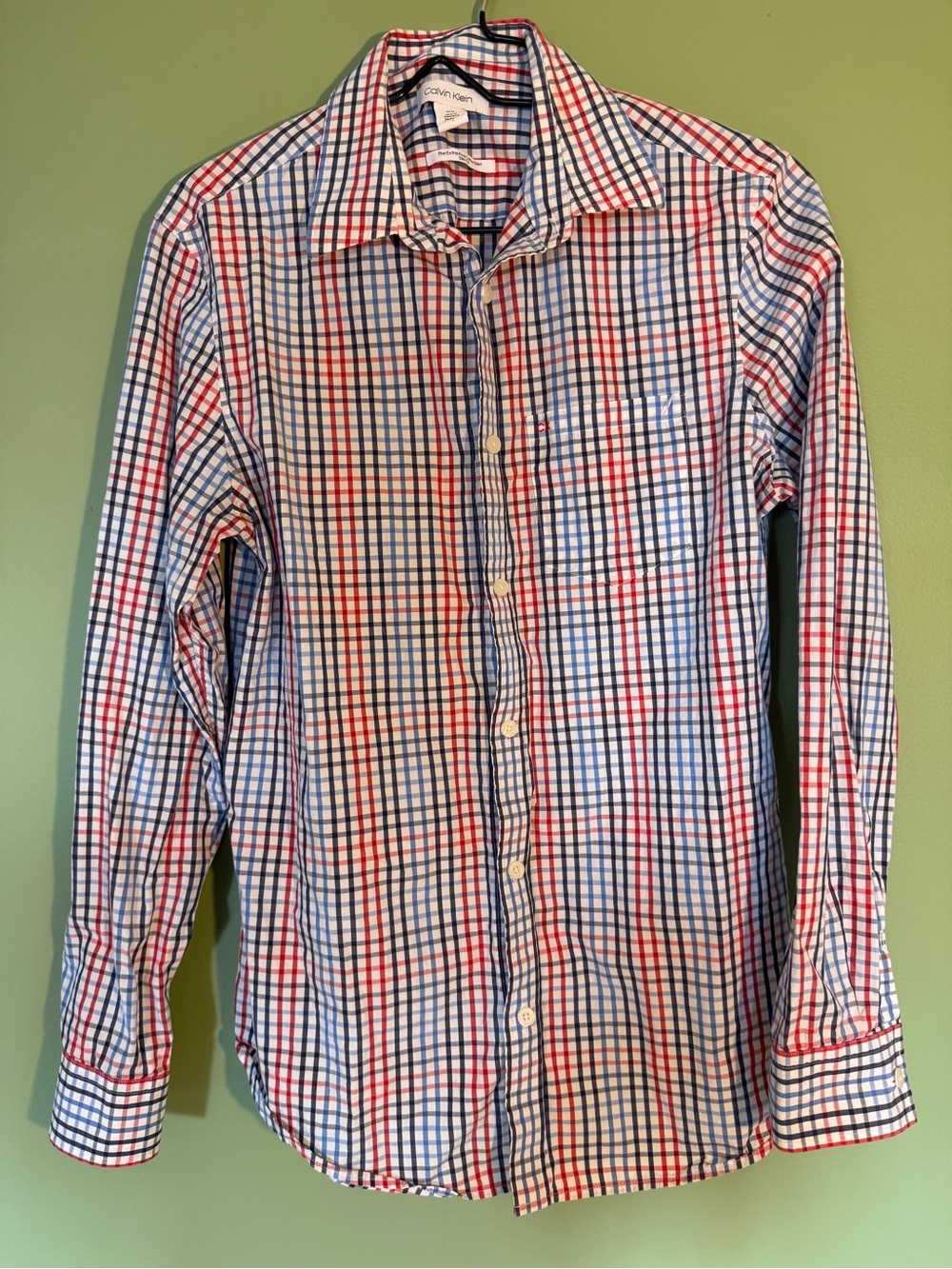 Calvin Klein Men’s Red, Blue & White Check Button-Down Shirt